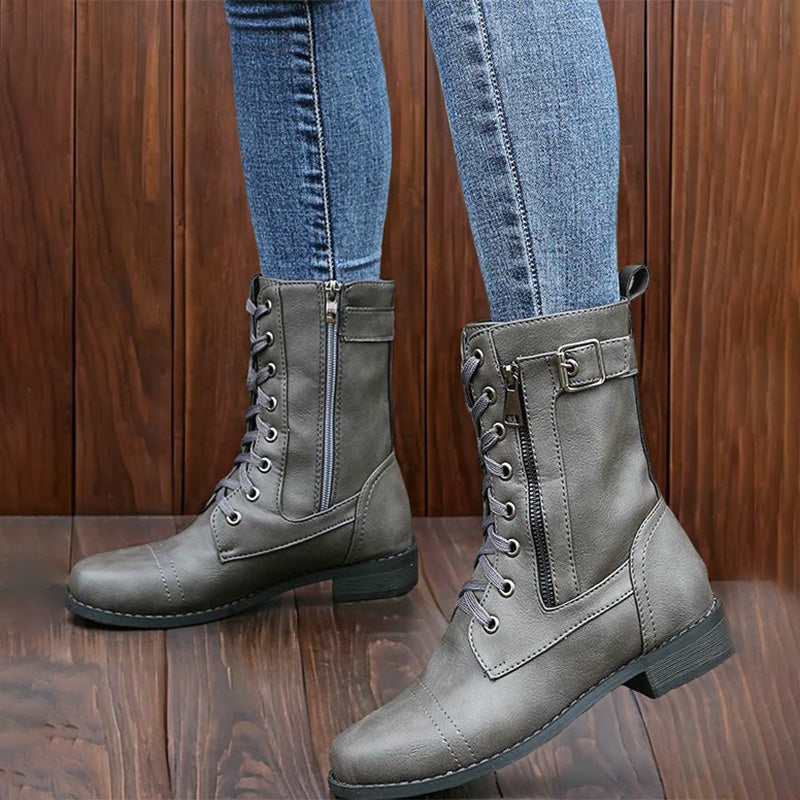 👢Ženski usnjeni ortopedski čevlji z okroglim prstom in stransko zadrgo