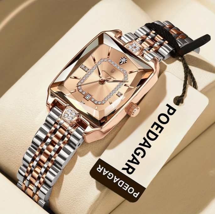 Luksuzna ženska ura | Elegantna, vodoodporna, kremenčeva ura za ženske s pravokotnim ohišjem iz nerjavečega jekla in številčnico v različnih barvah