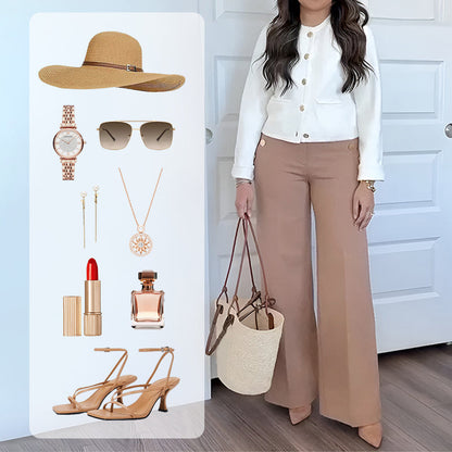 🔥 Ženske hlače velikosti Plus Size z visokim nartom in širokimi hlačnicami