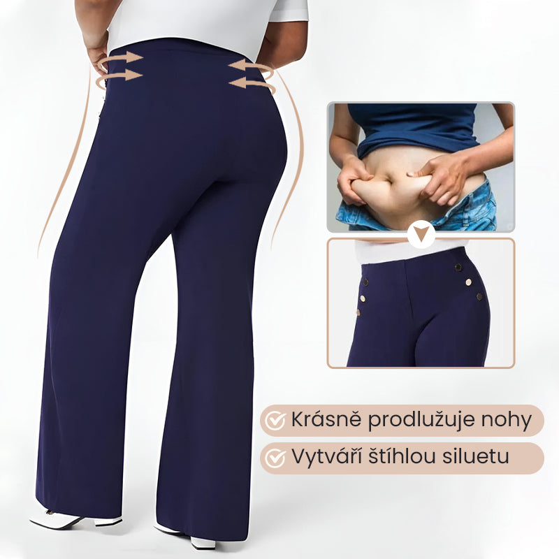 🔥 Ženske hlače velikosti Plus Size z visokim nartom in širokimi hlačnicami