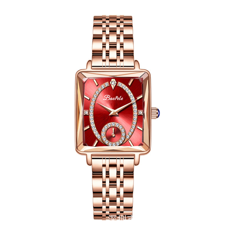 Modna kvadratna ženska ura iz rožnatega zlata z diamanti