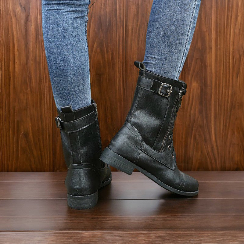 👢Ženski usnjeni ortopedski čevlji z okroglim prstom in stransko zadrgo