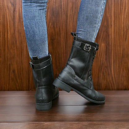 👢Ženski usnjeni ortopedski čevlji z okroglim prstom in stransko zadrgo