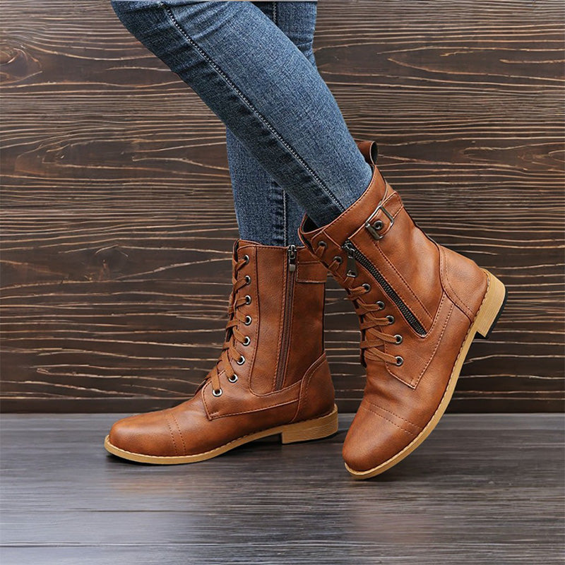 👢Ženski usnjeni ortopedski čevlji z okroglim prstom in stransko zadrgo