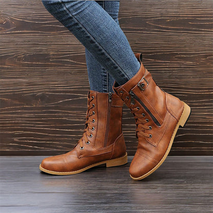 👢Ženski usnjeni ortopedski čevlji z okroglim prstom in stransko zadrgo