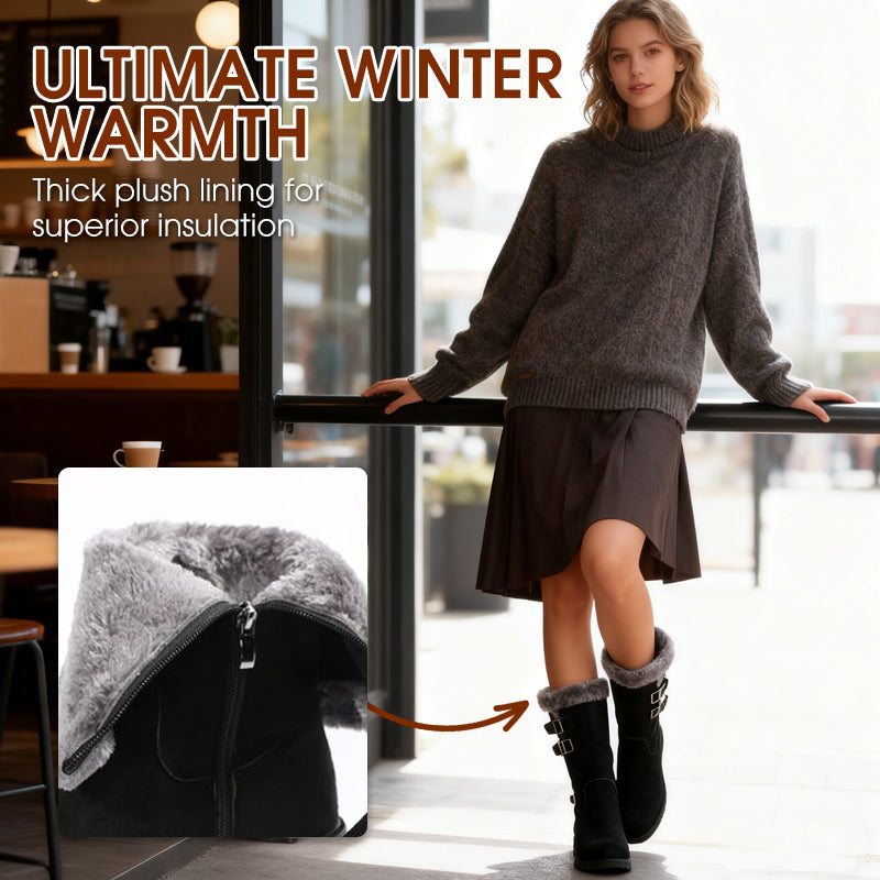 Topli ženski snežni škornji srednje višine s plišasto podlogo