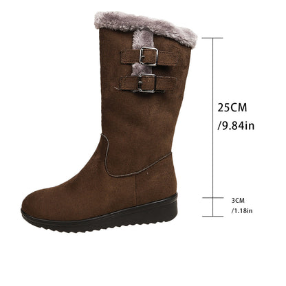 Topli ženski snežni škornji srednje višine s plišasto podlogo
