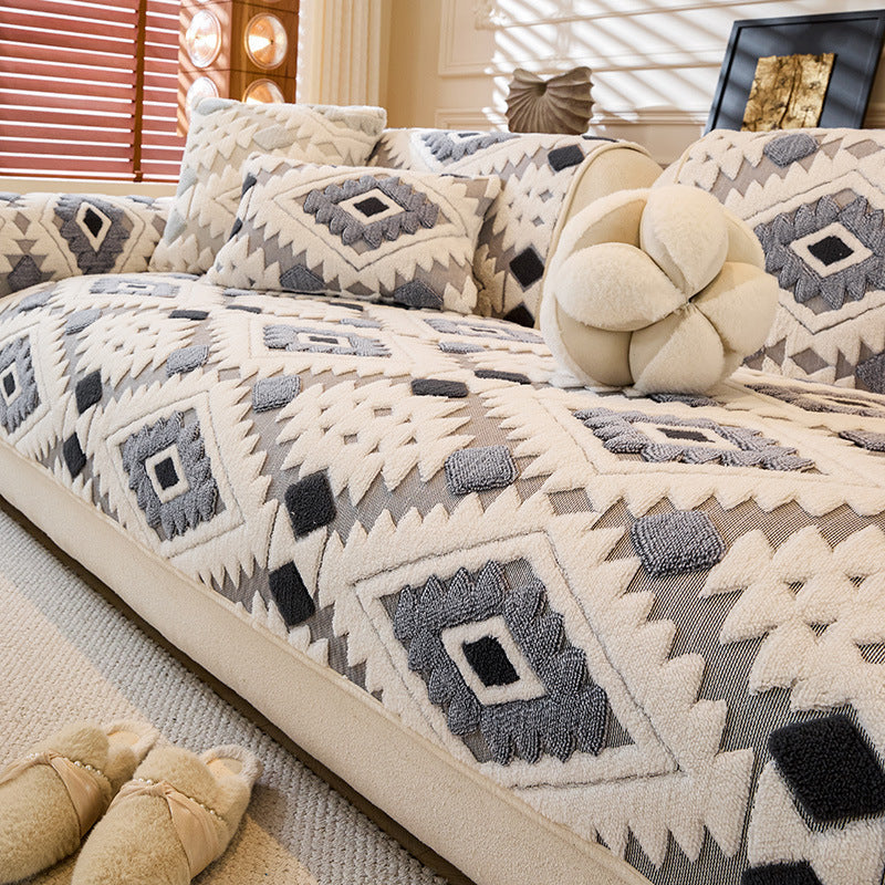 ✨Moderna prevleka za kavč z geometrijskim vzorcem in plišastim vzorcem🛋️