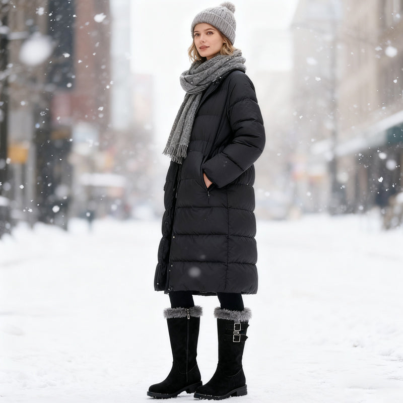 Topli ženski snežni škornji srednje višine s plišasto podlogo