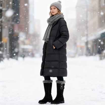 Topli ženski snežni škornji srednje višine s plišasto podlogo