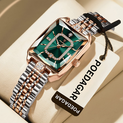 Luksuzna ženska ura | Elegantna, vodoodporna, kremenčeva ura za ženske s pravokotnim ohišjem iz nerjavečega jekla in številčnico v različnih barvah