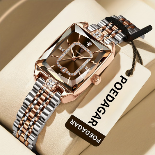 Luksuzna ženska ura | Elegantna, vodoodporna, kremenčeva ura za ženske s pravokotnim ohišjem iz nerjavečega jekla in številčnico v različnih barvah