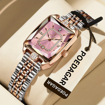 Luksuzna ženska ura | Elegantna, vodoodporna, kremenčeva ura za ženske s pravokotnim ohišjem iz nerjavečega jekla in številčnico v različnih barvah