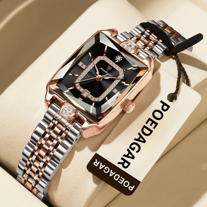 Luksuzna ženska ura | Elegantna, vodoodporna, kremenčeva ura za ženske s pravokotnim ohišjem iz nerjavečega jekla in številčnico v različnih barvah